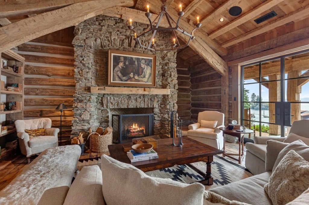 Picture of: Before & After: Cozy Log Cabin Living Room – Decorilla