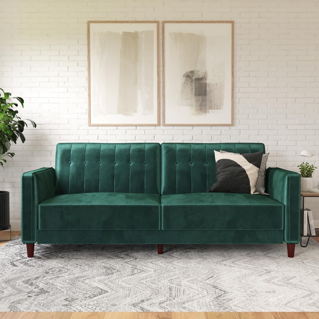 Picture of: DHP Pin Tufted Transitional Futon, Green Velvet – Walmart