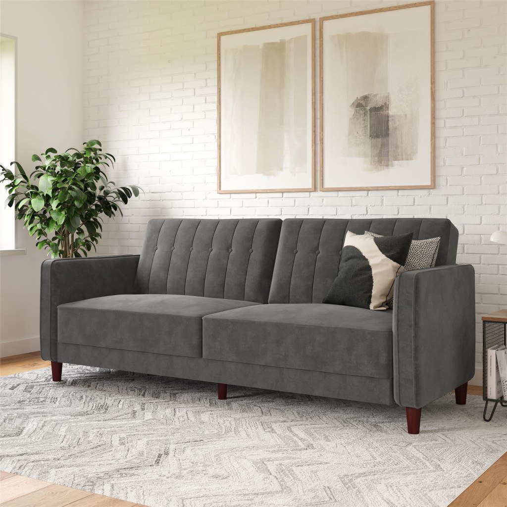 Picture of: DHP Pin Tufted Transitional Futon, Grey Velvet – Walmart