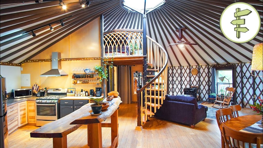Picture of: Magical Yurt with Spiral Staircase Loft & Exterior Wooden Shell – Full Tour
